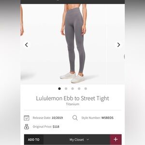 Lululemon light purple lavender leggings ebb to street leggings